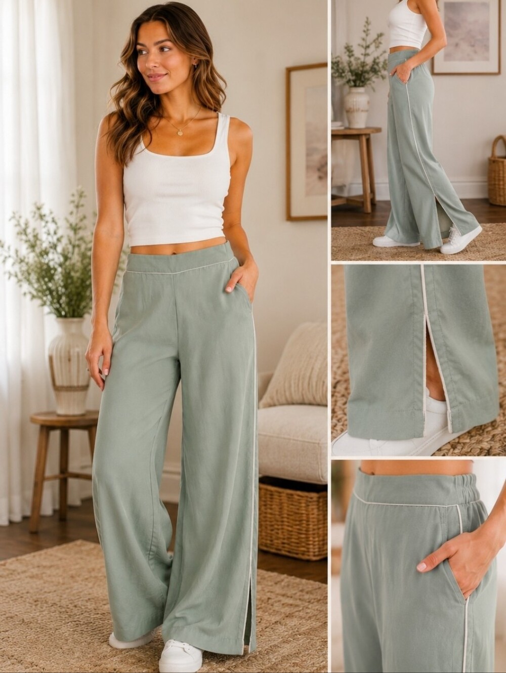 Sage Green Wide Leg Lounge Pants